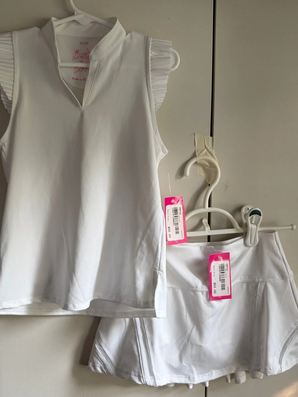 NWT Girls Lucky in Love White Tennis Top/Pleated Skort Set XS/6 MSRP $102